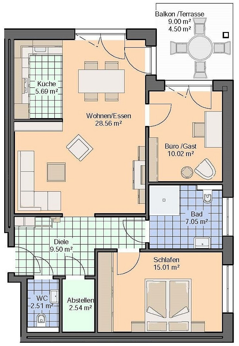 NEU! 3 Zimmer-Neubauwohnung mit überdachtem Süd-/Westbalkon!